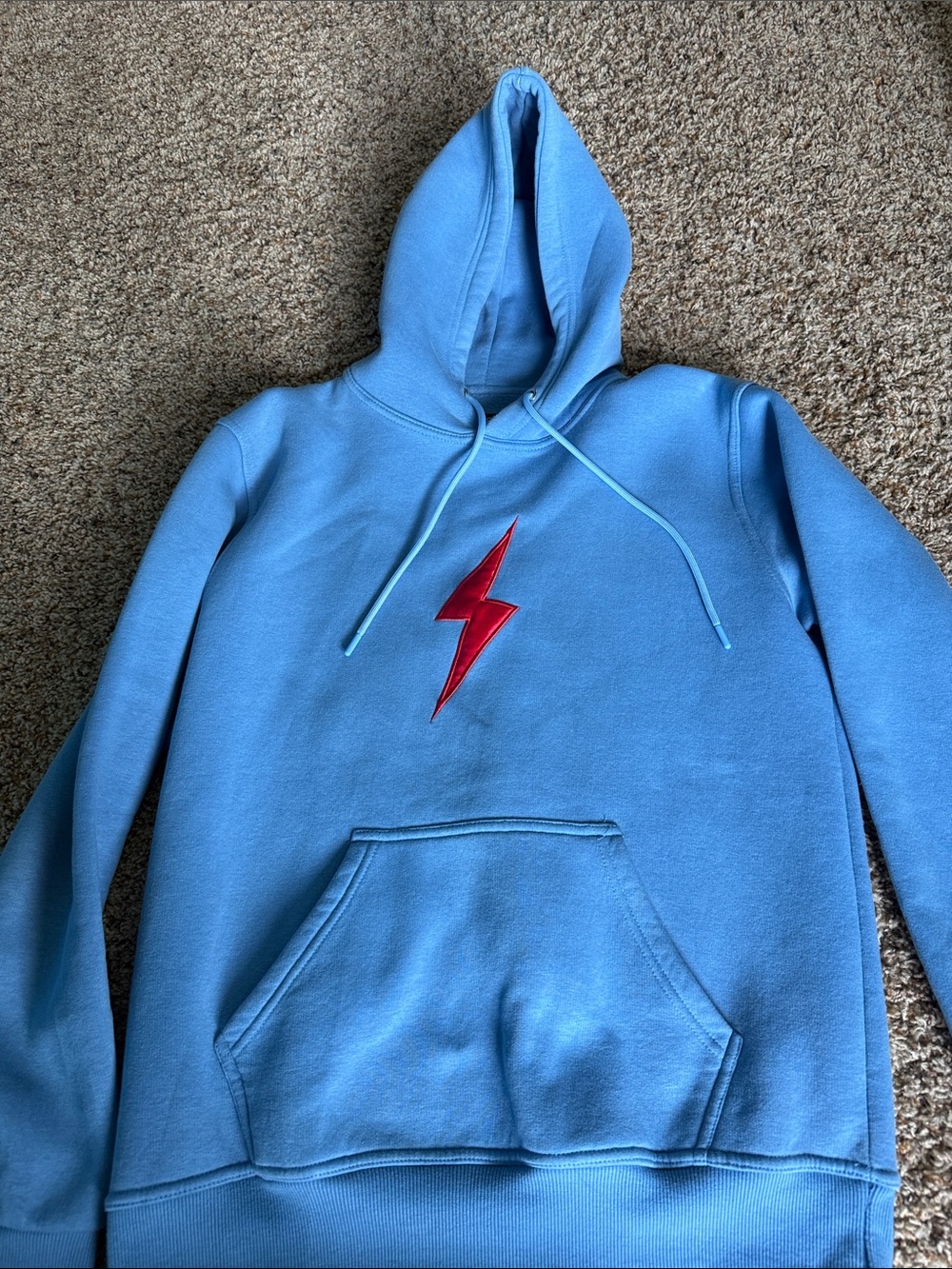 Bruce Bolt Light Blue Hoodie with Red Lightning Bolt